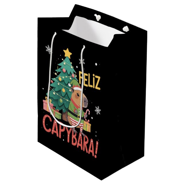 Feliz Capybara Elf Xmas Christmas Tree  Medium Gift Bag (Front Angled)