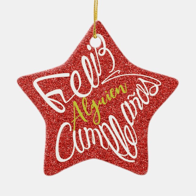 Feliz cumpleaños en forma de estrella ceramic tree decoration (Front)