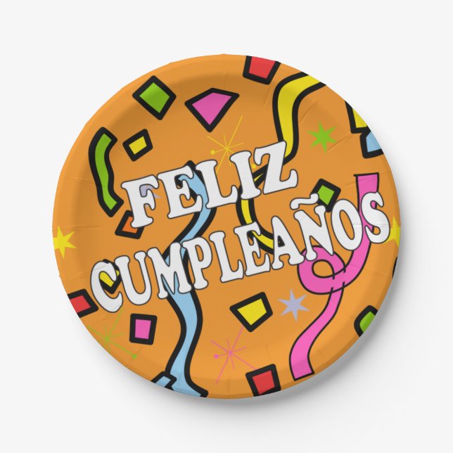 Feliz Cumpleanos Happy Birthday in Spanish Paper Plate (Front)