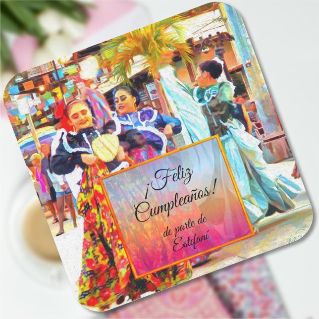Feliz Cumpleaños Mexican Festival Dancers 2549 Square Sticker (Creator Uploaded)