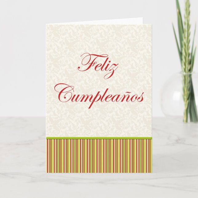Feliz Cumpleaños Spanish Birthday floral stripes Card (Front)