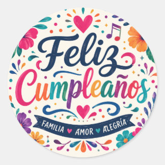 Feliz Cumpleaños Spanish Floral Fiesta Classic Round Sticker