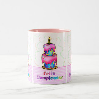 Feliz cumpleaños Spanish fun Birthday Cake gift Two-Tone Coffee Mug
