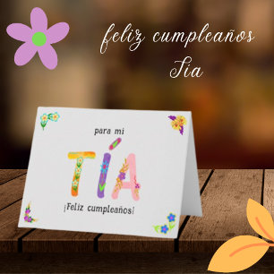 Feliz Cumpleaños Tía Whimsical letters Birthday Card