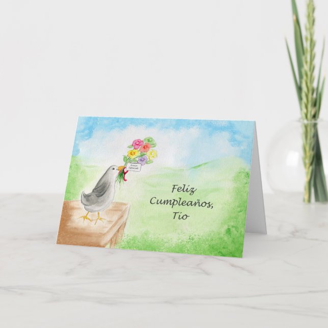 Feliz Cumpleanos Tio, Pajaro con Flores Card (Front)