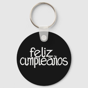Feliz Cumpleaños white Keychain
