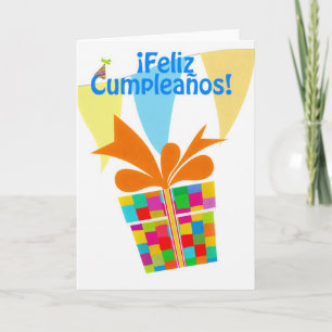 ¡Feliz Cumpleaños with gift package, bunting Card