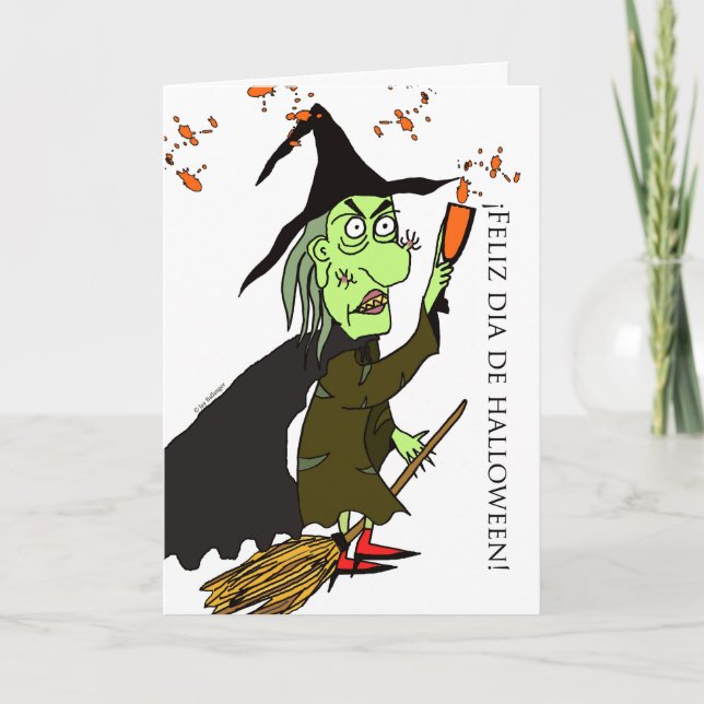 Feliz dia de Halloween, Spanish Halloween Witch Card (Front)