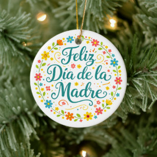 Feliz Dia De La Madre Mother's Day Calligraphy    Ceramic Tree Decoration