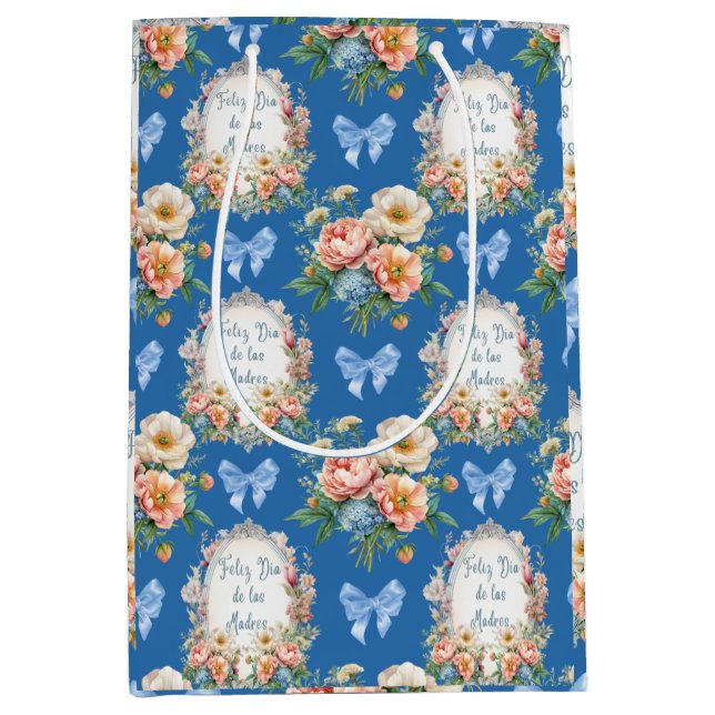 Feliz Dia De Las Madres Azul Ceruleo Medium Gift Bag (Front)