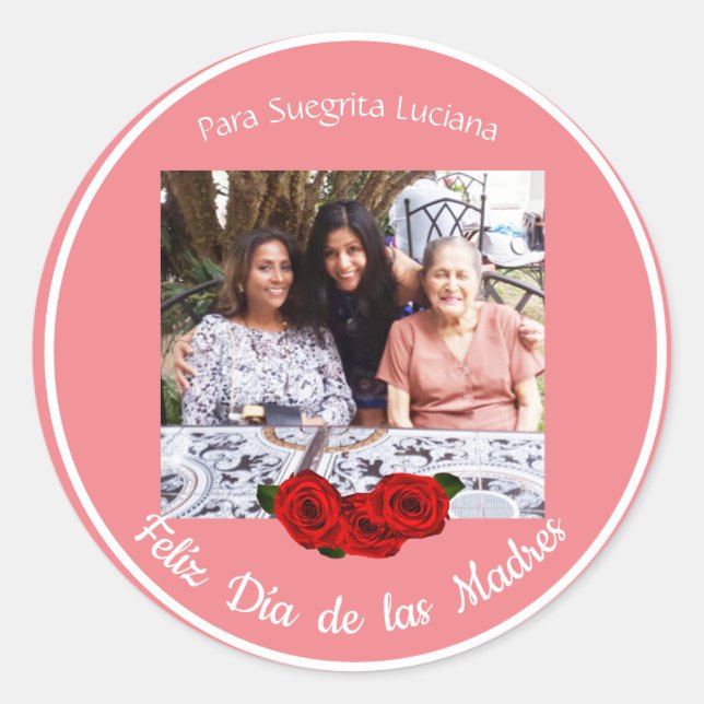 Feliz Día de Las Madres Roses Soft Coral Classic Round Sticker (Front)