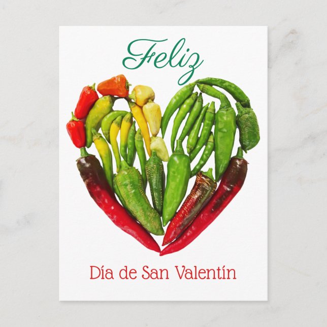 Feliz Dia De San Valentin Chilli Peppers Heart  Postcard (Front)