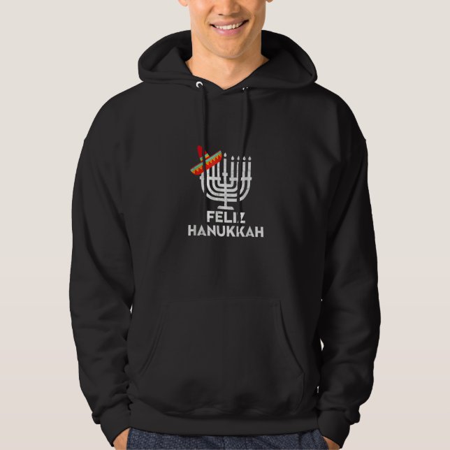 Feliz Hanukkah Menorah Chanukah  Jewish Chrismukka Hoodie (Front)