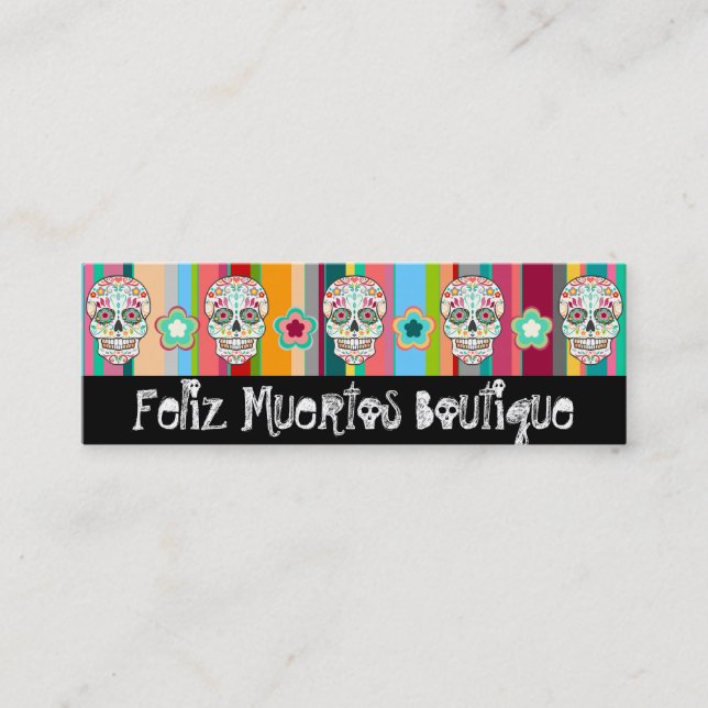 Feliz Muertos - Custom Skinny Sugar Skull Bizcards Mini Business Card (Front)