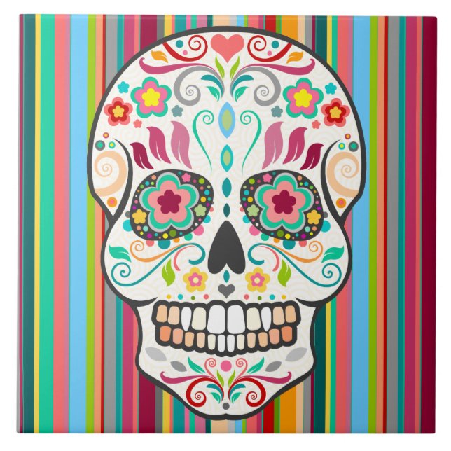 Feliz Muertos - Festive Sugar Skull Tile (Front)