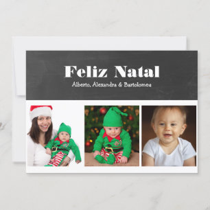 Feliz Natal Black and White Personalised Holiday Card