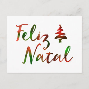 Feliz Natal bokeh tree lights Postcard