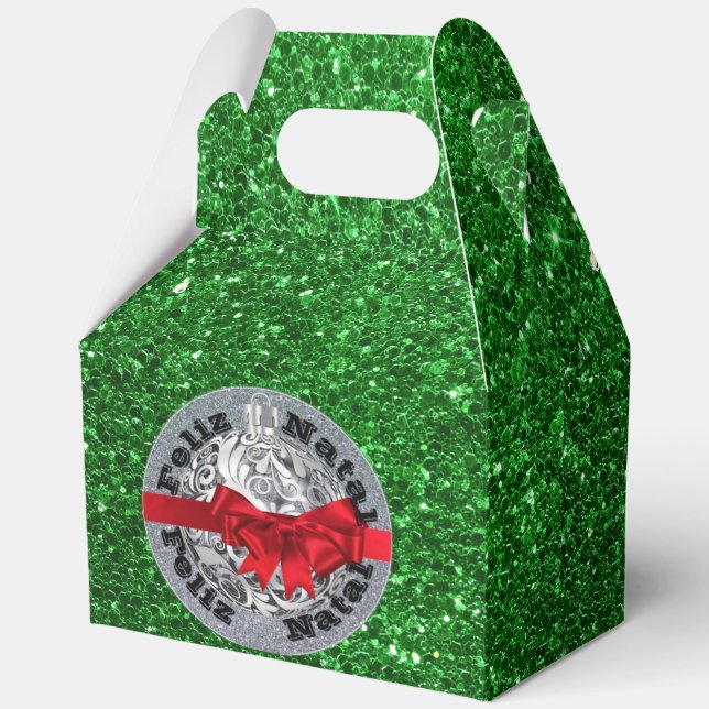 Feliz Natal Green Silver Red Favour Box (Front)