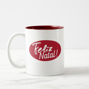 Feliz Natal Merry Christmas Portuguese  Two-Tone Coffee Mug