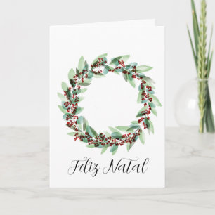 Feliz Natal, Portugese Christmas wreath Holiday Card