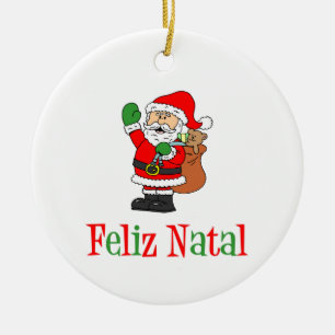 Feliz Natal Portuguese Christmas Santa Ceramic Tree Decoration