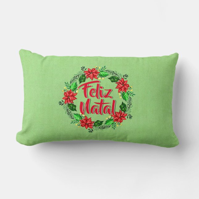 Feliz Natal Portuguese Merry Christmas Lumbar Cushion (Front)