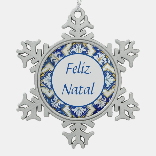 Feliz Natal Snowflake Pewter Christma Snowflake Pewter Christmas Ornament (Front)