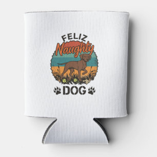 Feliz Naughty Dog Brown Retro Sun Paw Prints Can Cooler
