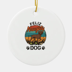Feliz Naughty Dog Brown Retro Sun Paw Prints Ceramic Tree Decoration