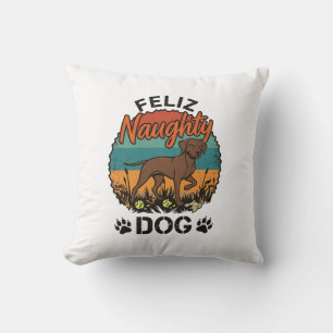Feliz Naughty Dog Brown Retro Sun Paw Prints Cushion