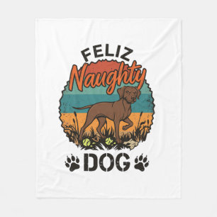 Feliz Naughty Dog Brown Retro Sun Paw Prints Fleece Blanket