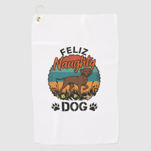 Feliz Naughty Dog Brown Retro Sun Paw Prints Golf Towel