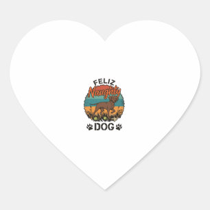 Feliz Naughty Dog Brown Retro Sun Paw Prints Heart Sticker