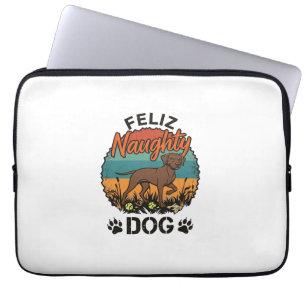 Feliz Naughty Dog Brown Retro Sun Paw Prints Laptop Sleeve