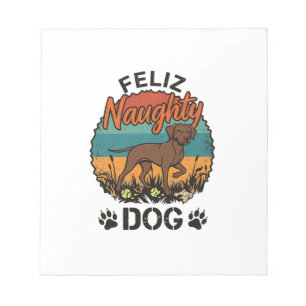 Feliz Naughty Dog Brown Retro Sun Paw Prints Notepad