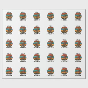 Feliz Naughty Dog Brown Retro Sun Paw Prints Wrapping Paper