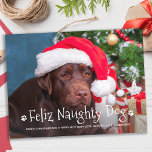 Feliz Naughty Dog Funny Personalised Pet Photo Hol Postcard<br><div class="desc">Feliz Naughty Dog! Send cute and fun holiday greetings with this super cute personalised custom pet photo holiday card. Merry Christmas wishes from the dog with cute paw prints in a fun modern photo design. Add your dog's photo or family photo with the dog, and personalise with family name, message...</div>