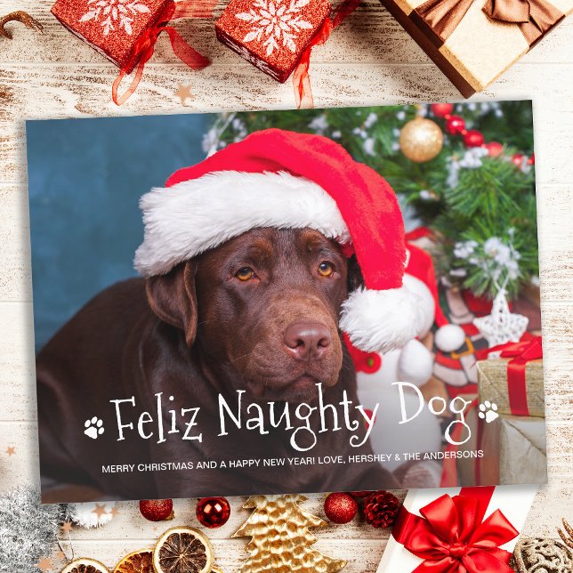 Feliz Naughty Dog Funny Personalised Pet Photo Holiday Postcard (Creator Uploaded)