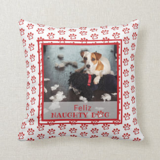 Feliz Naughty Dog Red Paw Pattern Pet Photo Cushion