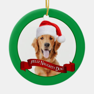 Feliz Naughty Golden Retriever Ceramic Tree Decoration