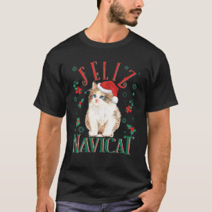 Feliz Navicat Pun Cute Kitten Fluffy Cat Santa Hat T-Shirt