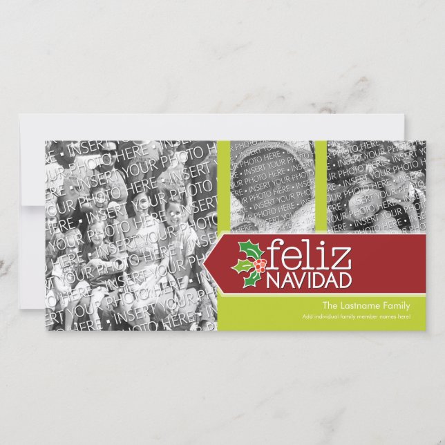 Feliz Navidad - 3 photo collage Holiday Card (Front)