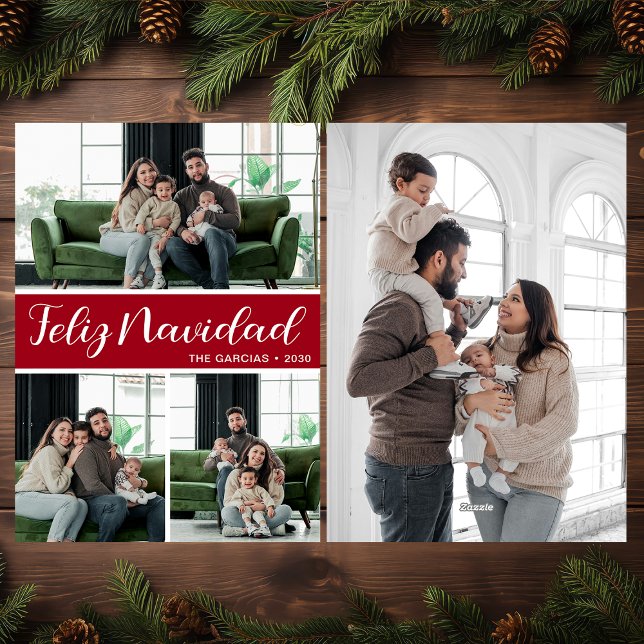 Feliz Navidad 4 Photo Flat Holiday Card (Creator Uploaded)