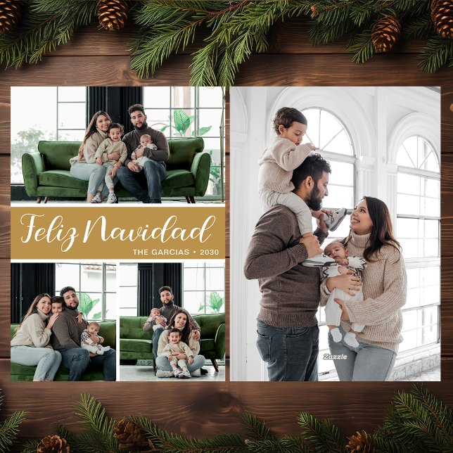 Feliz Navidad 4 Photo Flat Holiday Card (Creator Uploaded)