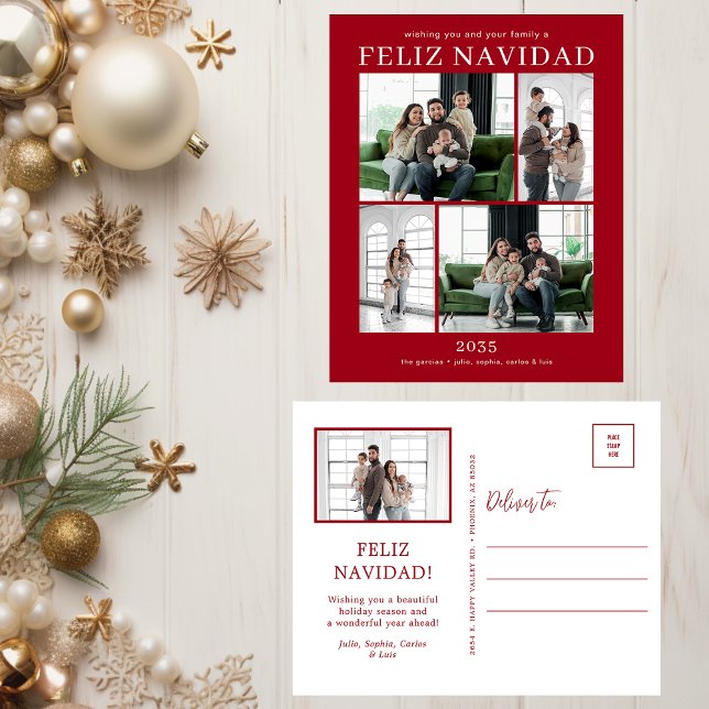Feliz Navidad 5 Photo Holiday Postcard (Creator Uploaded)