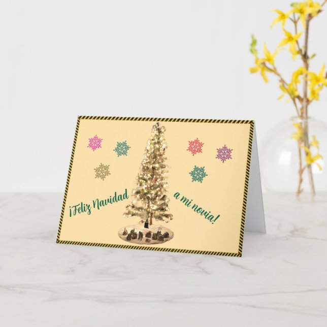 Feliz Navidad a mi novia, Spanish Christmas Card (Yellow Flower)