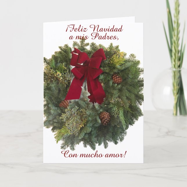 Feliz Navidad a mis Padres. Spanish Christmas Card (Front)