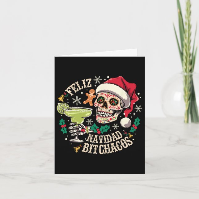 Feliz Navidad Achos Funny Skull Spanish Merry Chri Card (Front)