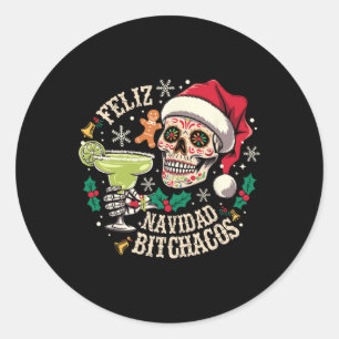 Feliz Navidad Achos Funny Skull Spanish Merry Chri Classic Round Sticker