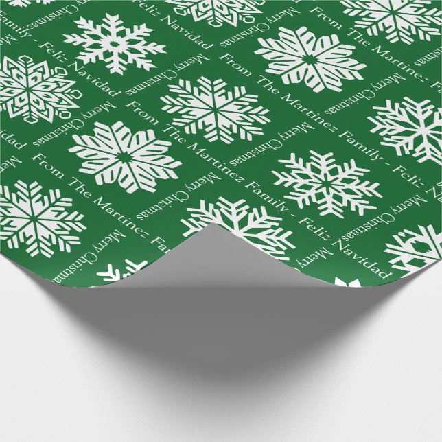 Feliz Navidad Add Family Recipients Name Christmas Wrapping Paper (Corner)